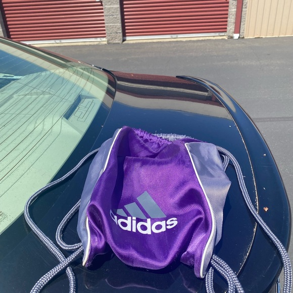 ADIDAS Drawstring Bag Women’s Purple Grayb Mini Backpack Shoe Mesh Gym - Picture 9 of 15